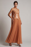 Bronzer Corset Chiffon Sequin A-Line Maxi Mother of the Bride Dress with Neck Scarf