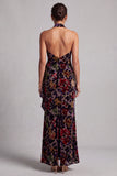 Black Sheath Halter Maxi Floral Mother of the Bride Dress with Ruffles