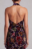 Black Sheath Halter Maxi Floral Mother of the Bride Dress with Ruffles