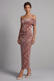 Desert Rose Sheath Velvet Ruched Maxi Floral Mother of the Bride Dress