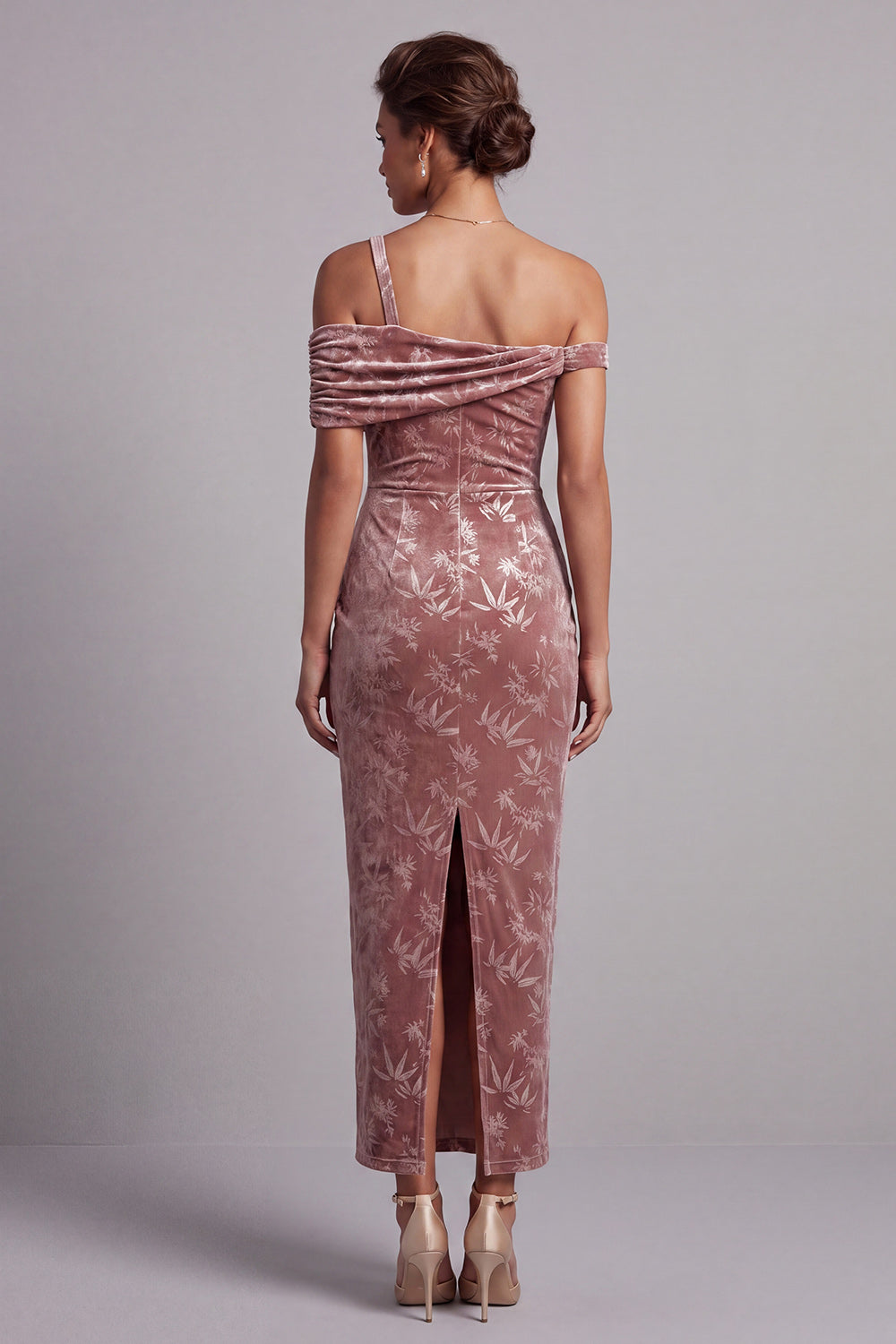 Desert Rose Sheath Velvet Ruched Maxi Floral Mother of the Bride Dress