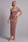 Desert Rose Sheath Velvet Ruched Maxi Floral Mother of the Bride Dress