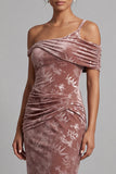 Desert Rose Sheath Velvet Ruched Maxi Floral Mother of the Bride Dress