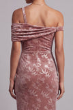 Desert Rose Sheath Velvet Ruched Maxi Floral Mother of the Bride Dress