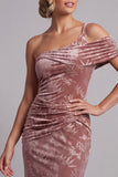 Desert Rose Sheath Velvet Ruched Maxi Floral Mother of the Bride Dress