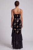 Black Floral Velvet Mermaid Sequin High-Low Mother of the Bride Dress with Ruffles