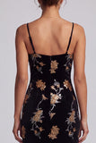 Black Floral Velvet Mermaid Sequin High-Low Mother of the Bride Dress with Ruffles
