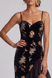 Black Floral Velvet Mermaid Sequin High-Low Mother of the Bride Dress with Ruffles