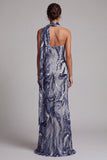 Sparkly Navy Mermaid Halter Sequins Long Mother of the Bride Dress with Sash