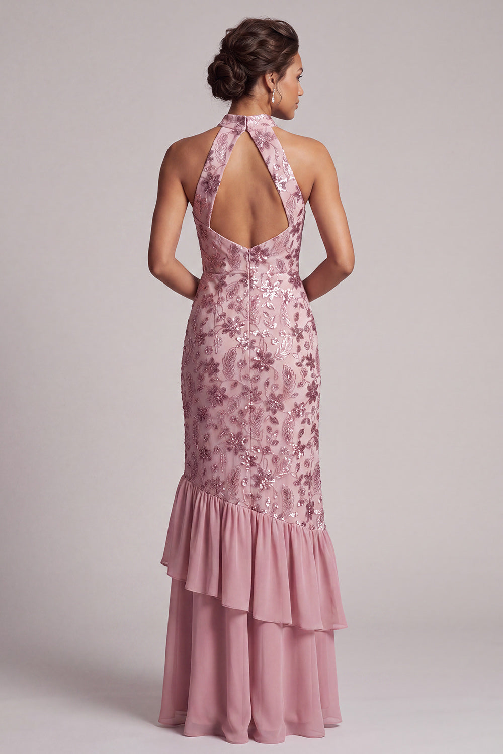 Vintage Mauve Sequins Mermaid Tiered Long Floral Mother of the Bride Dress