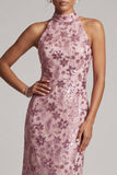 Vintage Mauve Sequins Mermaid Tiered Long Floral Mother of the Bride Dress
