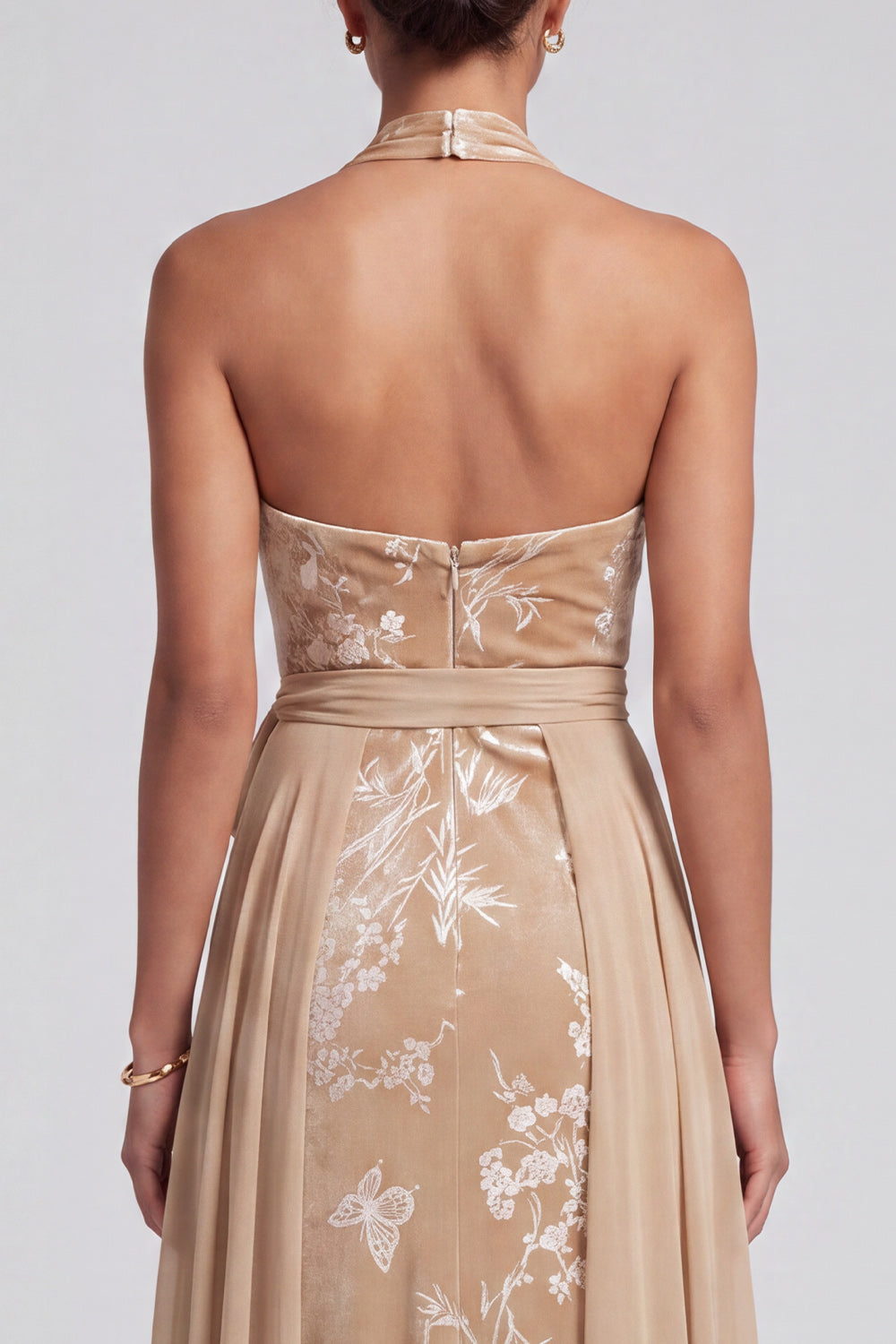 Champagne Floral A-Line Halter Long Mother of the Bride Dress with Cape