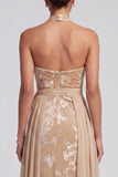 Champagne Floral A-Line Halter Long Mother of the Bride Dress with Cape