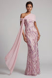 Sparkly Pink Sequins Mermaid One Shoulder Long Mother of the Bride Dress