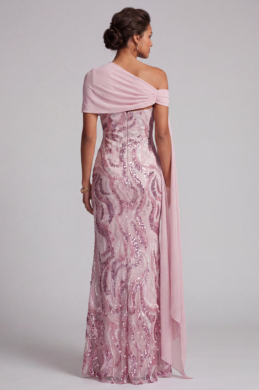 Sparkly Pink Sequins Mermaid One Shoulder Long Mother of the Bride Dress