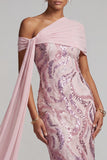 Sparkly Pink Sequins Mermaid One Shoulder Long Mother of the Bride Dress