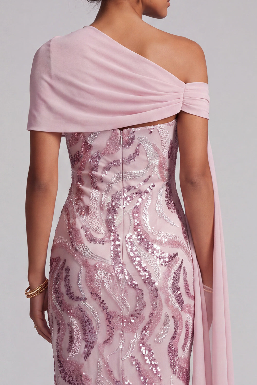 Sparkly Pink Sequins Mermaid One Shoulder Long Mother of the Bride Dress