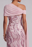 Sparkly Pink Sequins Mermaid One Shoulder Long Mother of the Bride Dress