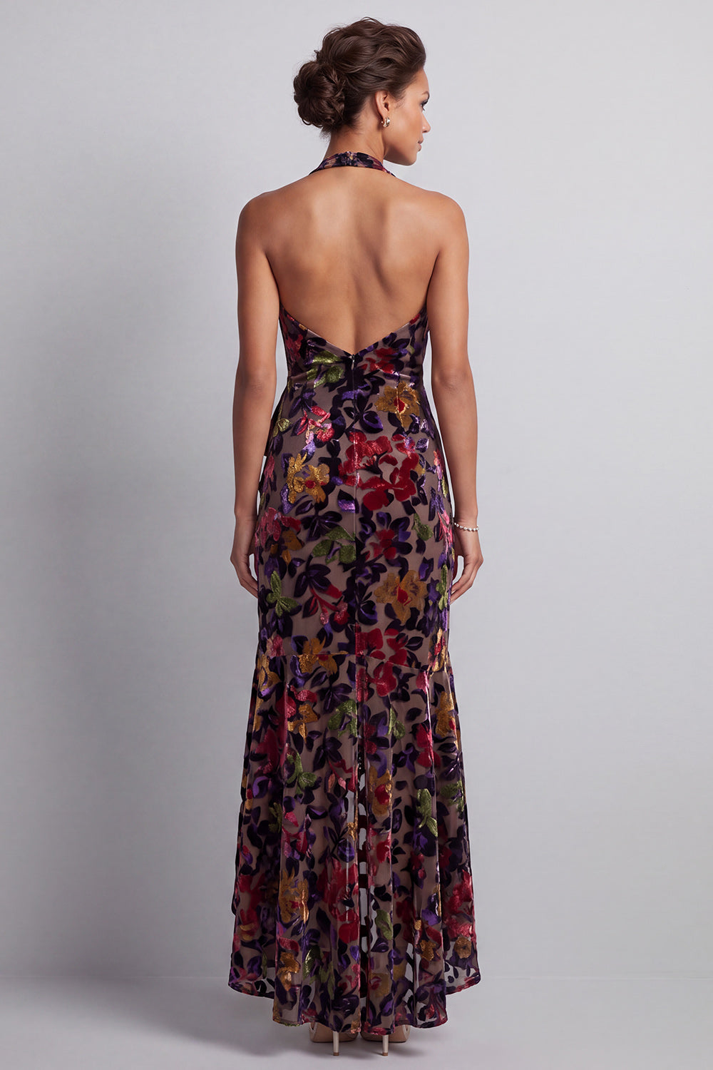 Black Floral Halter Mermaid High-Low Mother of the Bride Dress with Ruffles