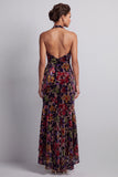 Black Floral Halter Mermaid High-Low Mother of the Bride Dress with Ruffles