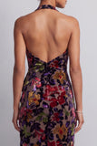 Black Floral Halter Mermaid High-Low Mother of the Bride Dress with Ruffles