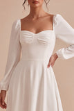 White A Line Chiffon Ruched Midi Engagement Dress with Sleeves