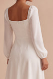 White A Line Chiffon Ruched Midi Engagement Dress with Sleeves