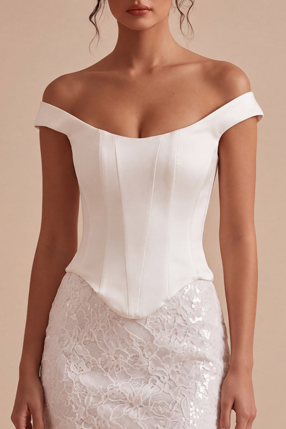White Lace Sequin Corset Off the Shoulder Tight Short Graduation Dress