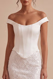 White Lace Sequin Corset Off the Shoulder Tight Short Graduation Dress