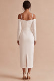 White Sheath Cold Shoulder Maxi Engagement Dress with Sleeves