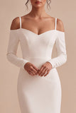 White Sheath Cold Shoulder Maxi Engagement Dress with Sleeves