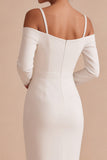 White Sheath Cold Shoulder Maxi Engagement Dress with Sleeves