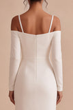 White Sheath Cold Shoulder Maxi Engagement Dress with Sleeves