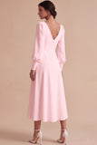 White A Line Ruched V-Neck Puff Sleeves Midi Engagement Dress