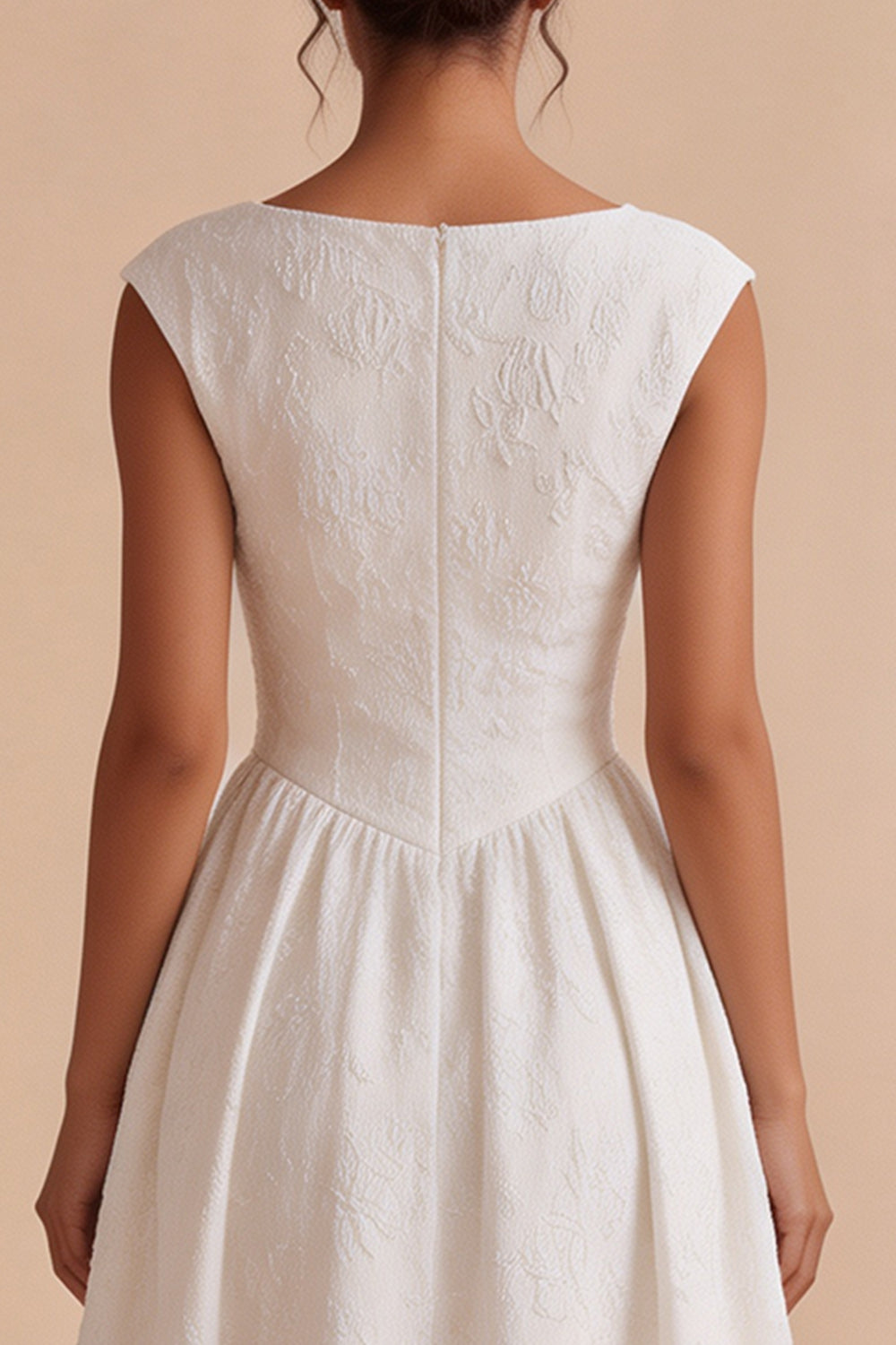 White Floral A Line Bateau Neck Cap sleeves Midi Engagement Dress