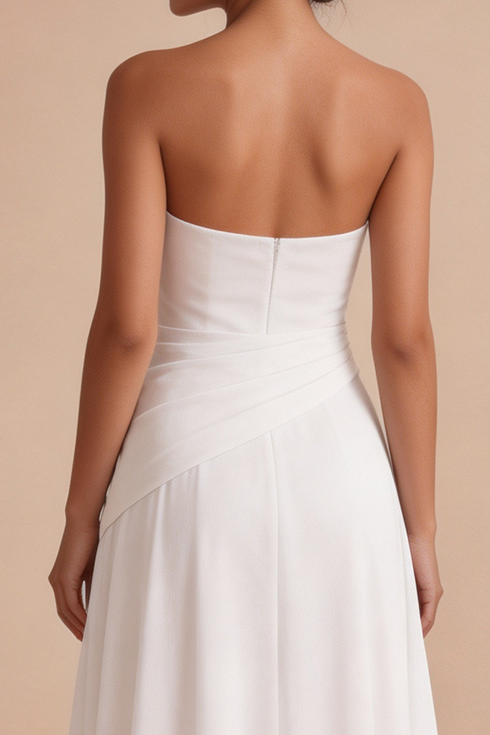 White A Line Chiffon Strapless Ruched Midi Engagement Dress