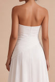 White A Line Chiffon Strapless Ruched Midi Engagement Dress