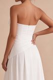 White A Line Chiffon Strapless Ruched Midi Engagement Dress