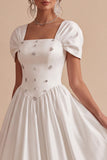 White A Line Square Neck Maxi Engagement Dress with Rhinestones