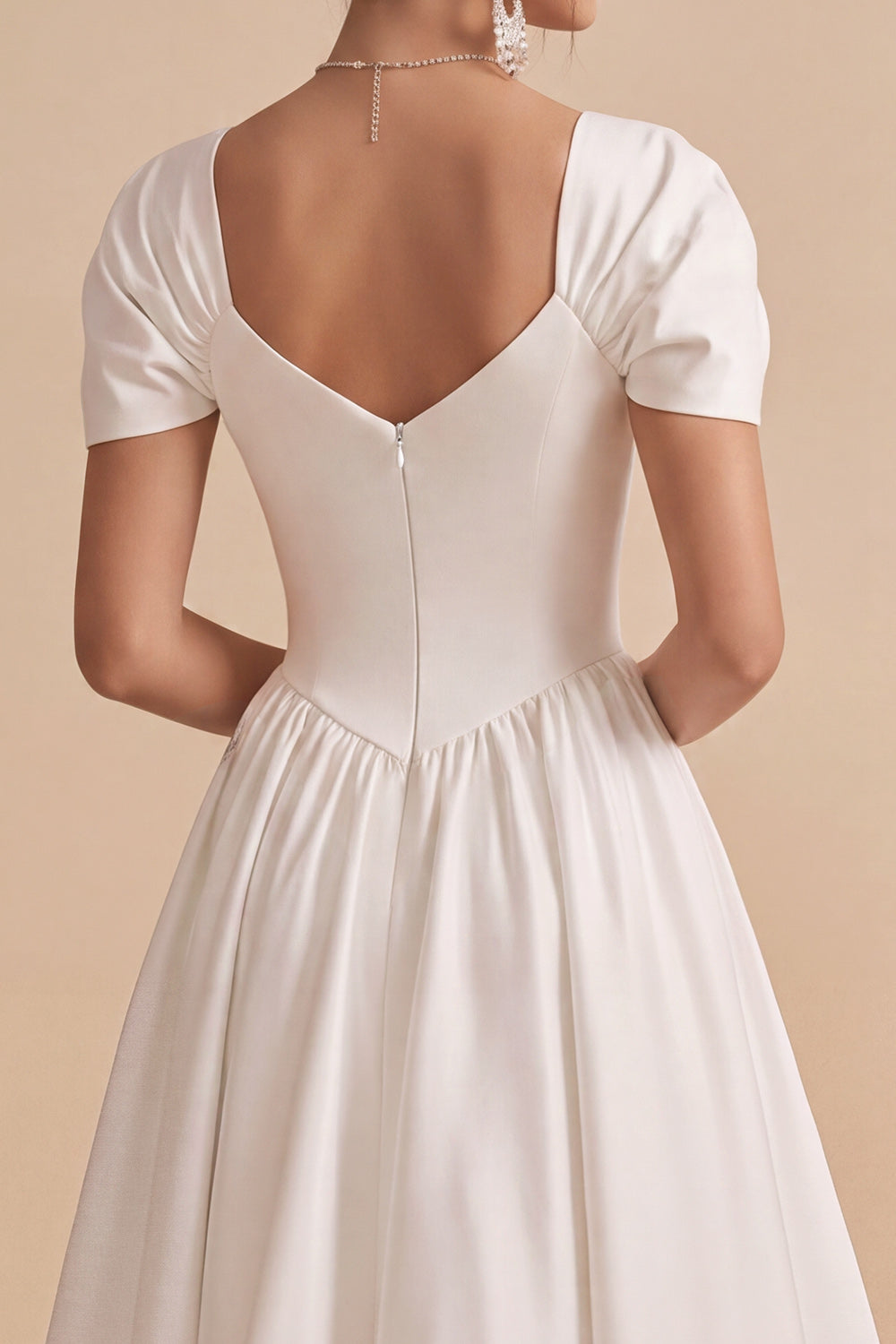 White A Line Square Neck Maxi Engagement Dress with Rhinestones