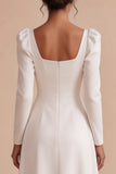 White A Line Square Neck Midi Engagement Dress with Sleeves