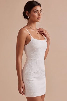 White Floral Tight Spaghetti Straps Ruched Short Graduation Dress