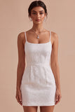 White Floral Tight Spaghetti Straps Ruched Short Graduation Dress