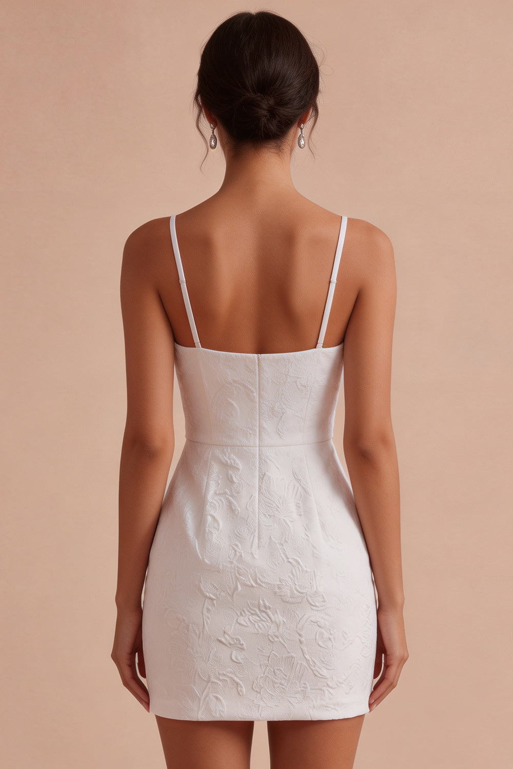 White Floral Tight Spaghetti Straps Ruched Short Graduation Dress