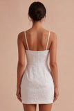 White Floral Tight Spaghetti Straps Ruched Short Graduation Dress