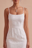White Floral Tight Spaghetti Straps Ruched Short Graduation Dress