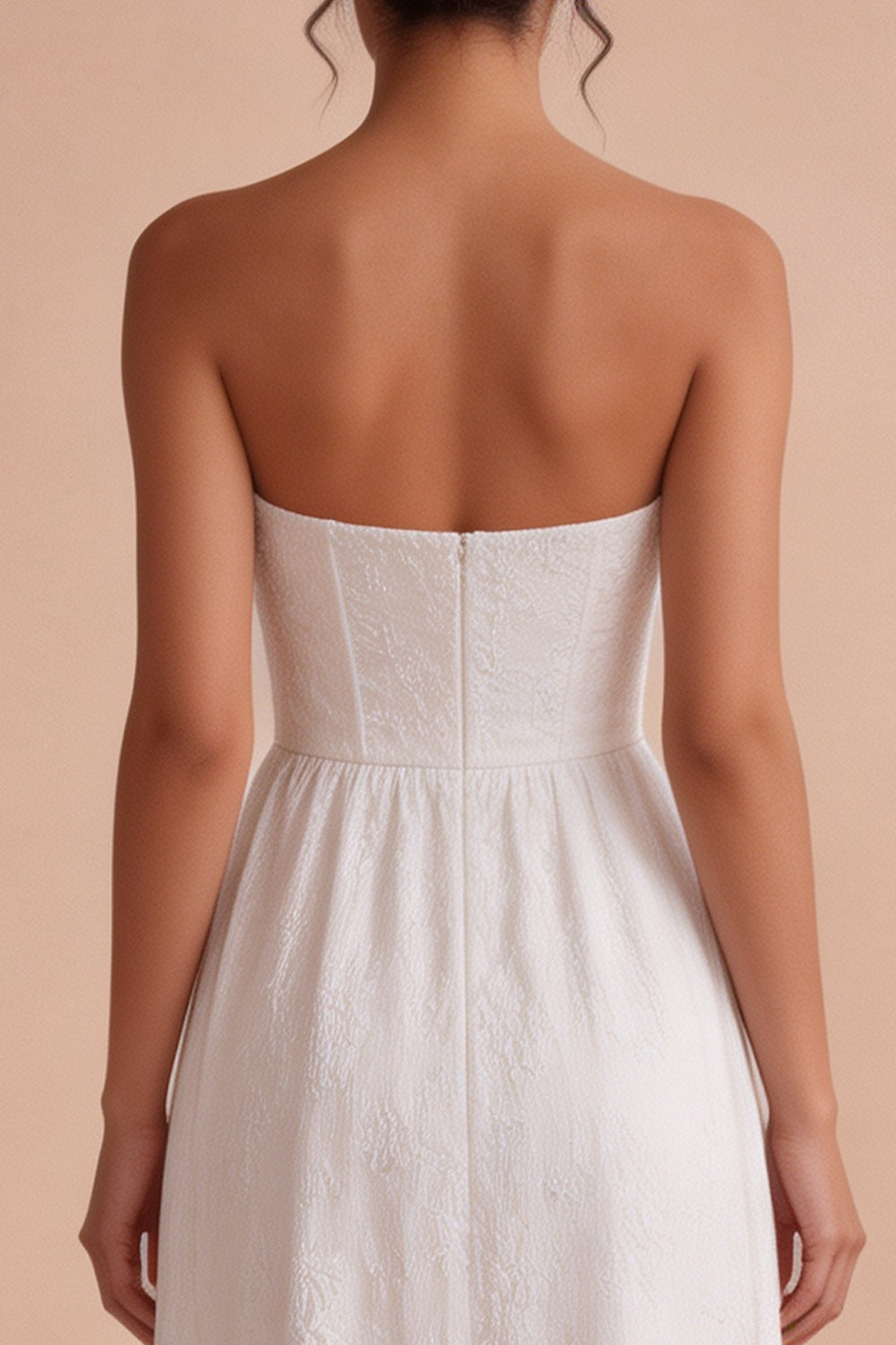 White Floral Corset Strapless Maxi Engagement Dress with Slit