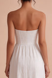 White Floral Corset Strapless Maxi Engagement Dress with Slit