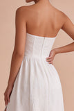 White Floral Corset Strapless Maxi Engagement Dress with Slit