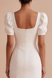White Mermaid Square Neck Puff Sleeves Long Engagement Dress